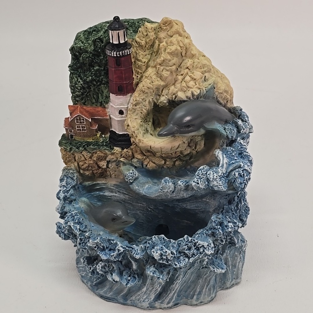 Fountain Dolphin / Lighthouse Figurine Nautical Theme 7" Tall Vintage